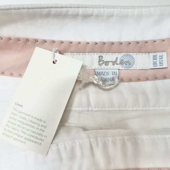Boden Midi A-Line Skirt Sz 6L Linen Ivory White Embroidered Brown Polka Dots NEW - Picture 4 of 10
